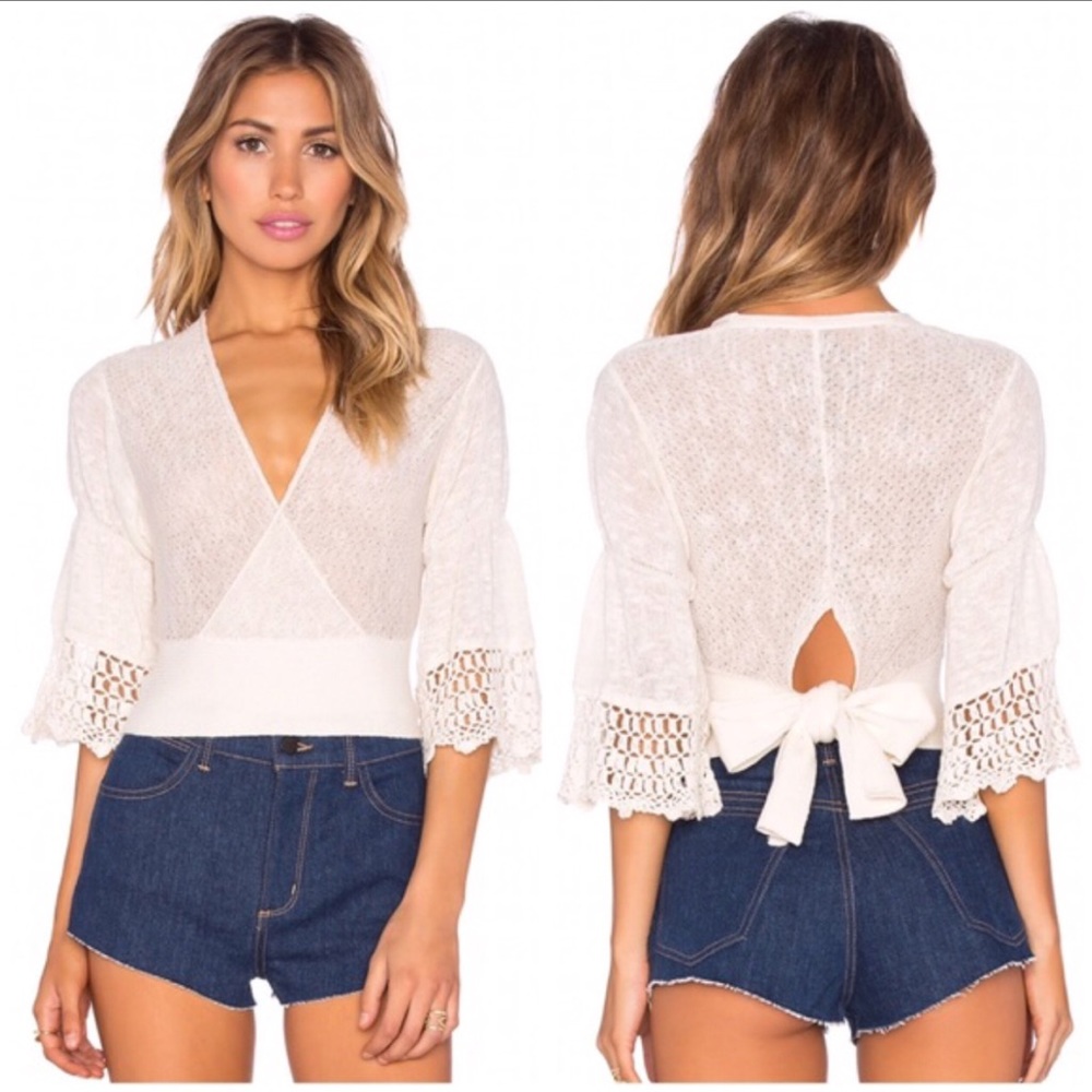 Free People Moonlight Linen-blend Wrap Top NWT - Picture 2 of 5